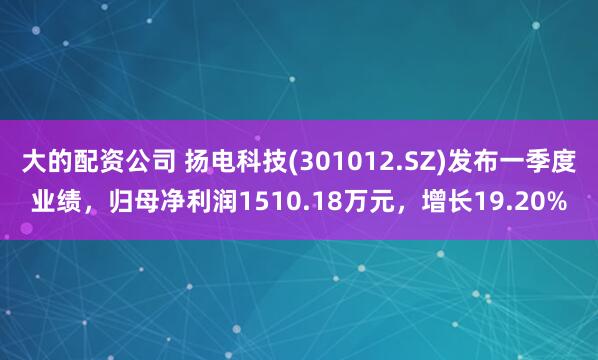 大的配资公司 扬电科技(301012.SZ)发布一季度业绩，归母净利润1510.18万元，增长19.20%