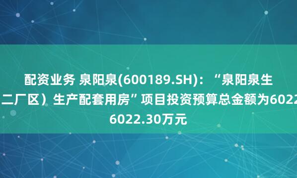 配资业务 泉阳泉(600189.SH)：“泉阳泉生产基地（二厂区）生产配套用房”项目投资预算总金额为6022.30万元